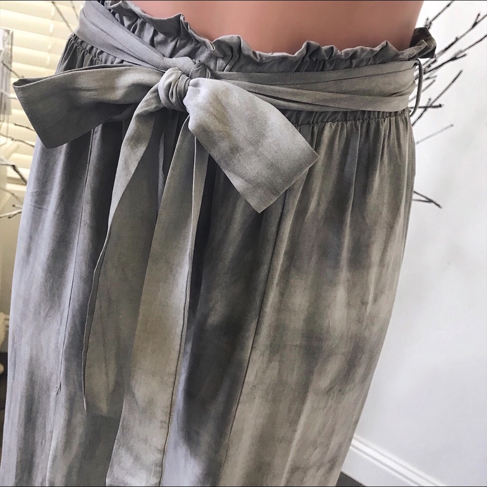 Slit Pants Wide Leg Acid Wash Front Slit Silky - Picture 5 of 7